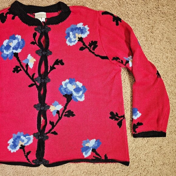 Coldwater Creek Cardigan Sweater Womens 3X Red Floral Frog Closures 90s Y2K - Picture 8 of 11
